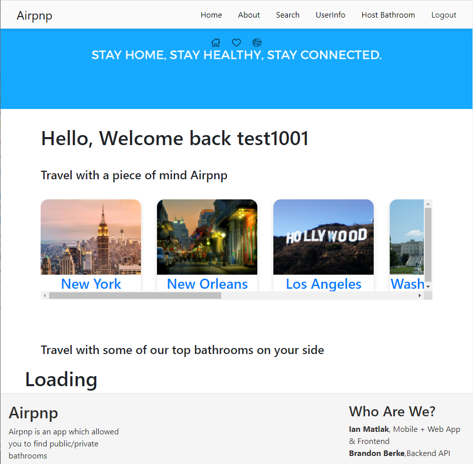 Home page — location-aware bathroom search